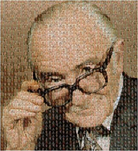 Профессор Арчибальд Леман Кокрейн, CBE FRCP FFCM, (1909-1988) (как показано с помощью композиции из сотен фотографий лиц членов Кокрейн)